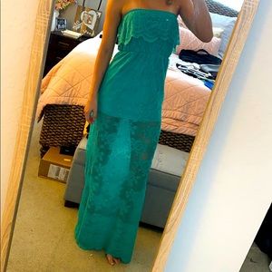 Aqua lace maxi dress